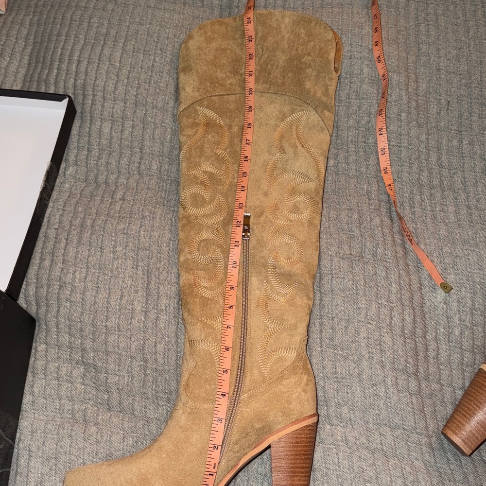 Isnom Tan Faux Suede Over the Knee-High Boots - Picture 10 of 13